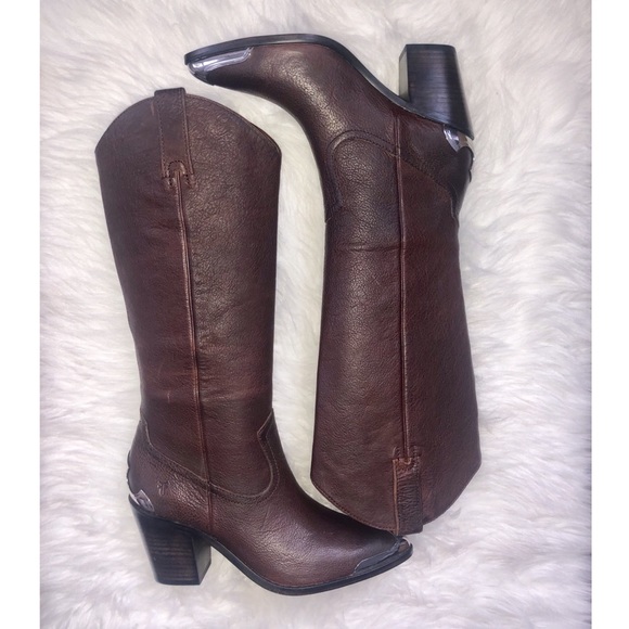 Frye Faye Metal Plate Pull On Western Boot (Brown) - Picture 2 of 7